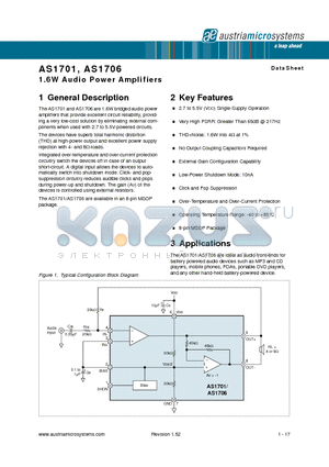 AS1701-T datasheet - 1.6W Audio Power Amplifiers