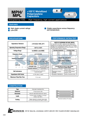 505MPH200K datasheet - 105`C Metallized Polypropylene Capacitors