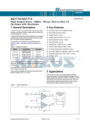 AS1712A-AQFT datasheet - High-Output-Drive, 10MHz, 10V/us, Rail-to-Rail I/O Op Amps with Shutdown