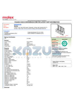 0022283338 datasheet - 2.54mm (.100) Pitch KK^ Header, Breakaway, Vertical, with Polarizing Wall, 33 Circuits, 0.76lm (30l) Gold (Au) Selective Plating, with Backwalls Removed