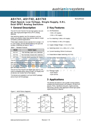 AS1742G datasheet - High-Speed, Low-Voltage, Single-Supply, 0.8-ohm, Dual SPST Analog Switches