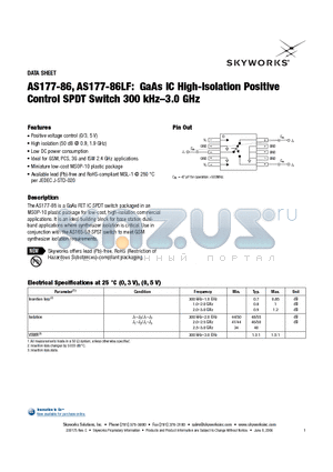 AS177-86 datasheet - GaAs IC High-Isolation Positive Control SPDT Switch 300 kHz-3.0 GHz