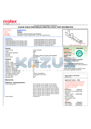 50641-8141 datasheet - PanelMate Crimp Terminal 50641, 28-30 AWG, Bag Gold (Au)