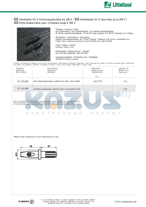 271.1101.4202 datasheet - GS-Inlineholder for G-fuse links up to 250 V