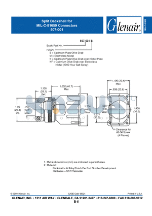 507-001M datasheet - Split Backshell for MIL-C-81659 Connectors