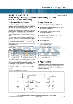 AS1910 datasheet - Dual-Voltage Microprocessor Supervisory Circuits with Reset and Watchdog