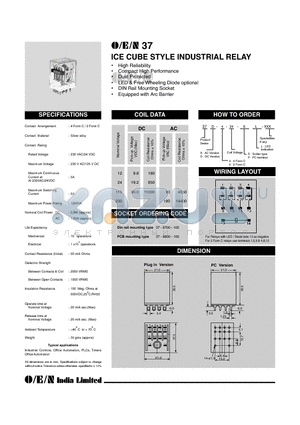 37A-2-24-PL datasheet - ICE CUBE STYLE INDUSTRIAL RELAY