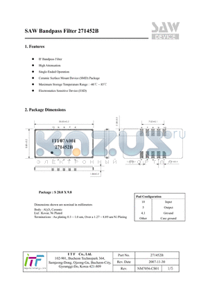 271452B datasheet - SAW Bandpass Filter