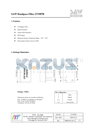 271907B datasheet - SAW Bandpass Filter