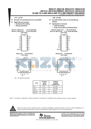 74148 datasheet - 10-LINE TO 4-LINE AND 8-LINE TO 3-LINE PRIORITY ENCODERS