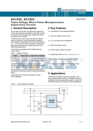 AS1920 datasheet - Triple-Voltage, Micro-Power Microprocessor Supervisory Circuits