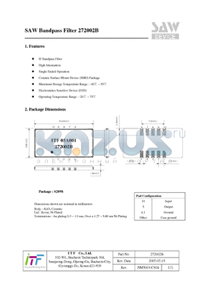 272002B datasheet - SAW Bandpass Filter