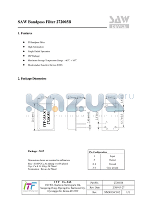 272003B datasheet - SAW Bandpass Filter