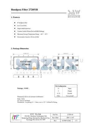 272051B datasheet - Bandpass Filter