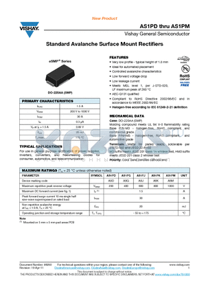 AS1PM datasheet - Standard Avalanche Surface Mount Rectifiers