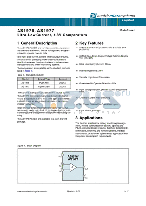 AS1977 datasheet - Ultra-Low Current, 1.8V Comparators