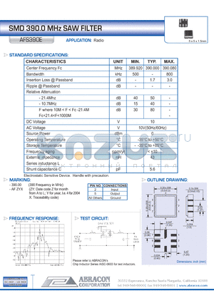 AFS390E datasheet - SMD 390.0 MHz SAW FILTER