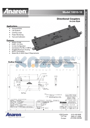10010-10 datasheet - Directional Couplers In-Line Style