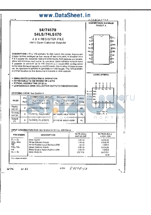 74170 datasheet - 4 X 4 REGISTER FILE (With Open-Collector Output)