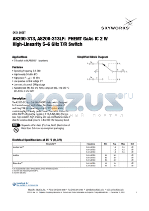 AS200-313 datasheet - PHEMT GaAs IC 2 W High-Linearity 5-6 GHz T/R Switch