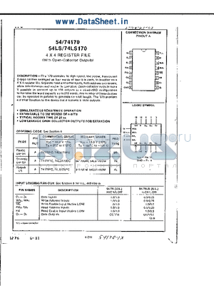 74170DC datasheet - 4 X 4 REGISTER FILE (With Open-Collector Output)