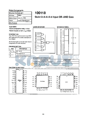 100118Y datasheet - Quint 2-4-4-4-5 Input OR-AND Gate
