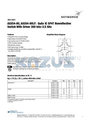 AS204-80_08 datasheet - GaAs IC SP4T Nonreflective Switch With Driver 300 kHz-3.5 GHz