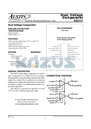 AS2111C016/883C datasheet - Dual Voltage Comparator