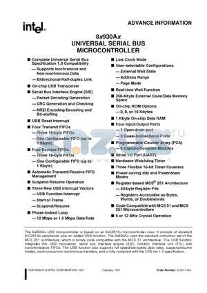 272917-003 datasheet - 8 x930A x UNIVERSAL SERIAL BUS MICROCONTROLLER