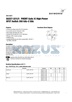 AS227-321LF datasheet - PHEMT GaAs IC High-Power SP3T Switch 300 kHz-2 GHz