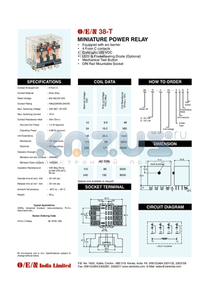 38-A-4-110SLDT datasheet - MINIATURE POWER RELAY