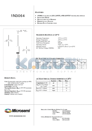 1N3064 datasheet - SWITCHING DIODE