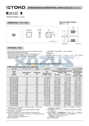 1001AS-100M datasheet - Fixed Inductors for Cellular Phone