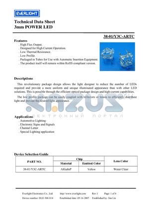 38-01-Y3C-ARTC datasheet - 3mm POWER LED