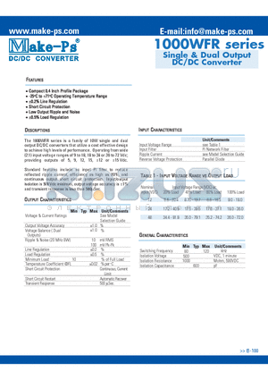 1000WFR datasheet - Single & Dual Output DC/DC Converter