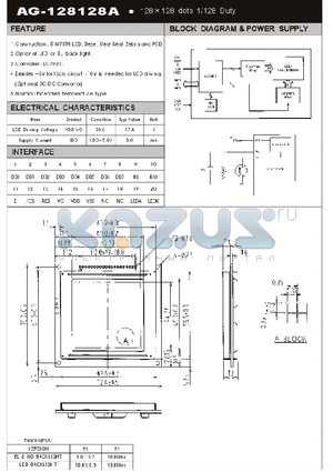 AG-128128A datasheet - BLOCK DIAGRAM & POWER SUPPLY