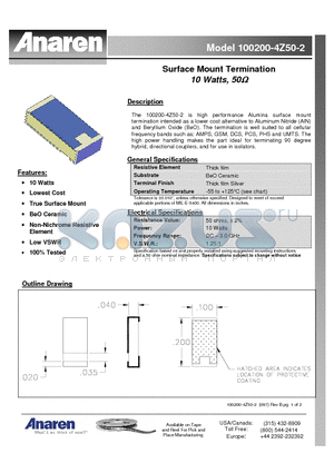 100200-4Z50-2 datasheet - Surface Mount Termination 10 Watts, 50W