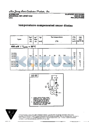 1N3154 datasheet - temperature compensated zener diodes
