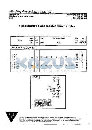 1N3154A datasheet - ZENER VOLTAGE 8.4V