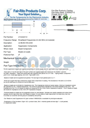 2743002112 datasheet - 43 BEAD ON LEAD