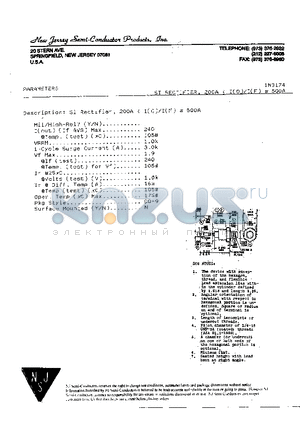 1N3174 datasheet - Si Rectifier, 200A < I(O)/I(F) s 500A