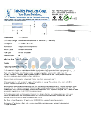 2743013211 datasheet - 43 BEAD ON LEAD