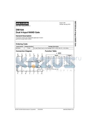 7420 datasheet - Dual 4-Input NAND Gate