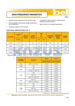 2745G3 datasheet - HIGH FREQUENCY MAGNETICS T1/E1 Single Through Hole Transformers