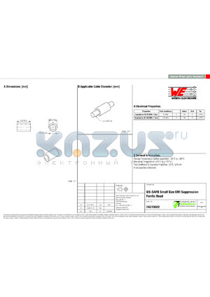 74270022 datasheet - WE-SAFB Small Size EMI Suppression Ferrite Bead