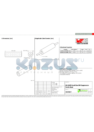 74270017 datasheet - WE-SAFB Small Size EMI Suppression Ferrite Bead