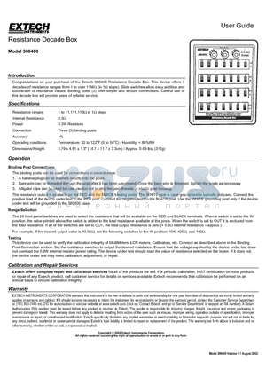 380400 datasheet - Resistance Decade Box