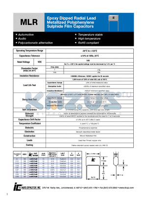 274MLR100K datasheet - Epoxy Dipped Radial Lead Metallized Polyphenylene Sulphide Film Capacitors