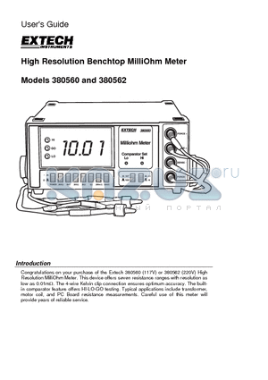 380562 datasheet - High Resolution Benchtop MilliOhm Meter