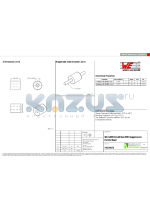 74270073 datasheet - WE-SAFB Small Size EMI Suppression Ferrite Bead